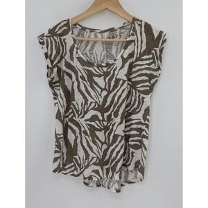 LOFT Linen Blend Top Women's SP Small Brown White Zebra Print‎ Sleeveless Boho